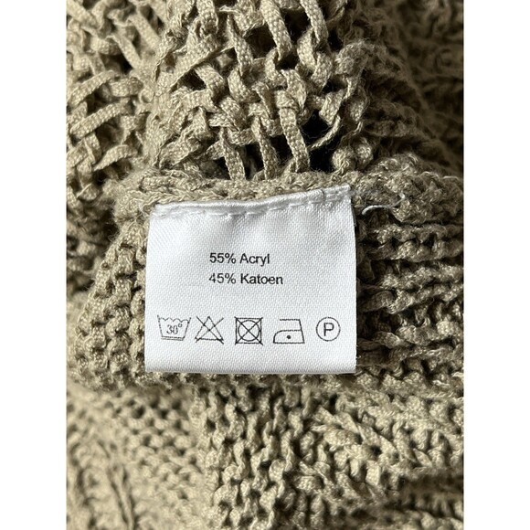 VTG Y2K Chunky Open Knit Lagenlook Slouchy Cardigan Sweater Womens L/XL Khaki - Picture 8 of 10